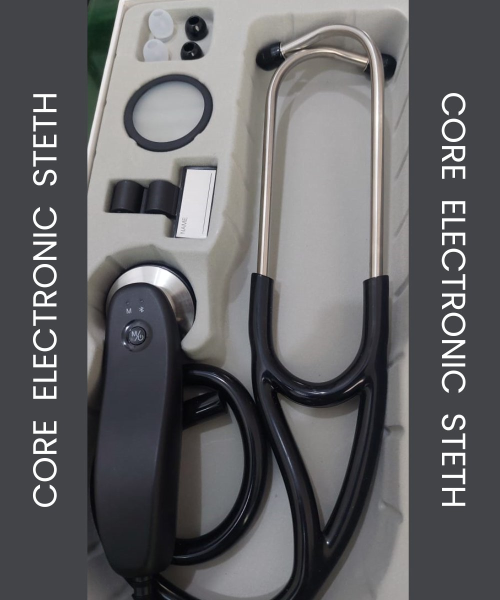 Front view of HM9260 Core Digital Stethoscope in Black color with it's accessories