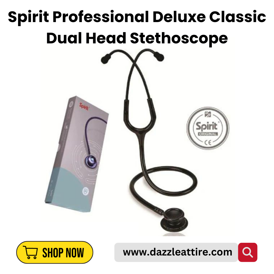 Full Black Spirit Stethoscope with shop now icon behind white plain background